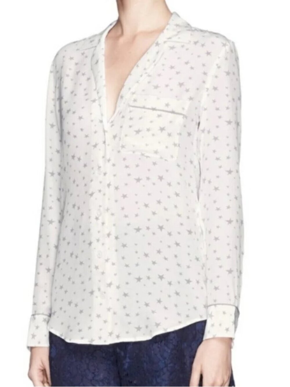 Equipment Femme Keira 100% Silk Star Print Button Down Blouse Large